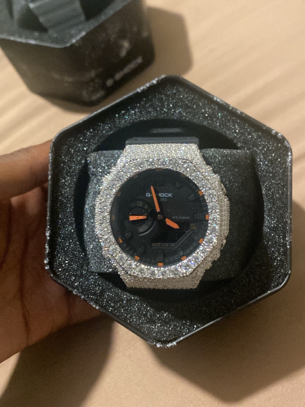 G-Shock Black Dial with Orange Accents and Silver Glitter Bezel